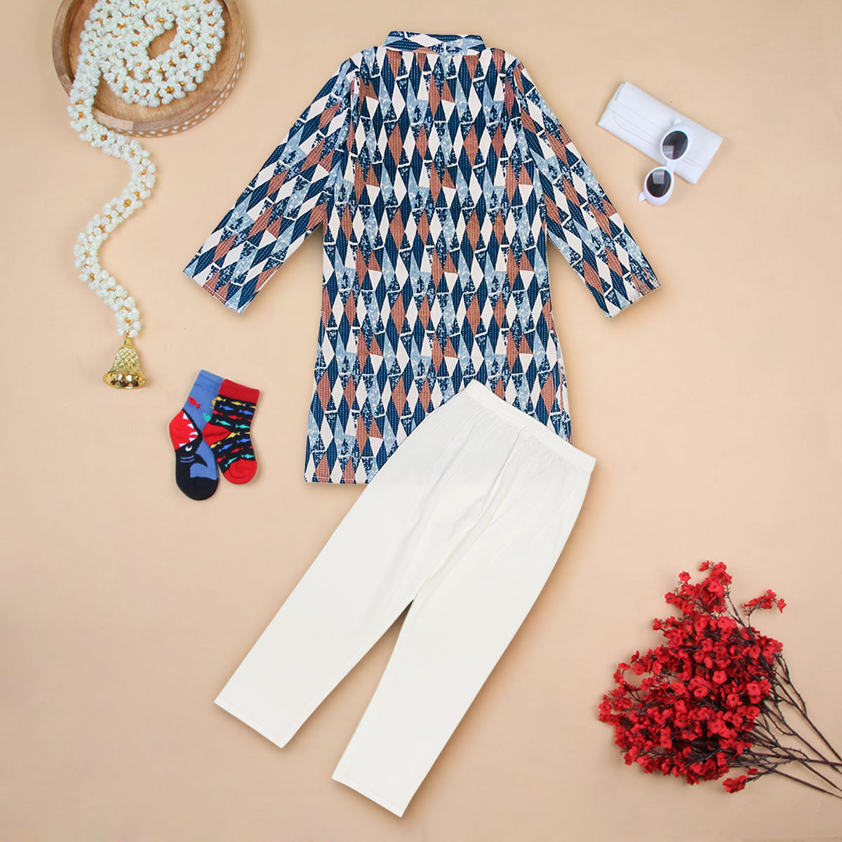 Boys Blue Printed Kurta Set Ethnic Gift Hamper Ethnicwear Boys