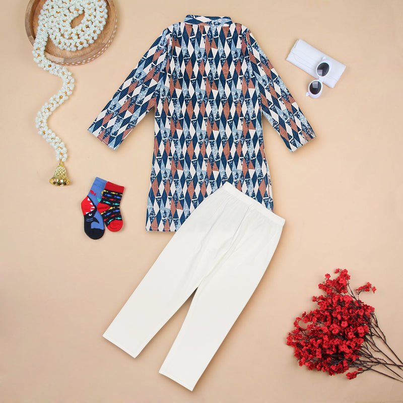 Boys Blue Printed Kurta Set Ethnic Gift Hamper Ethnicwear Boys