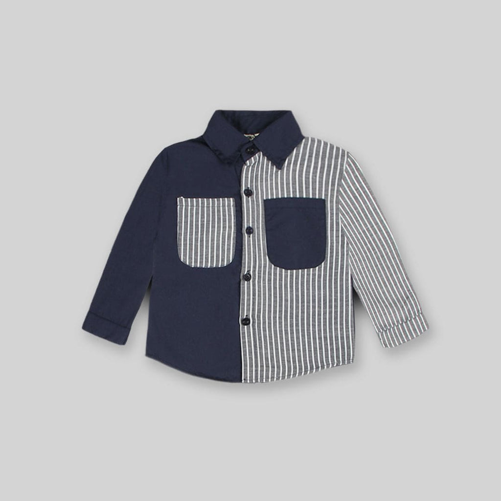 Boys Solid & Stripe Shirt Shirts Navy 1-2 Y 