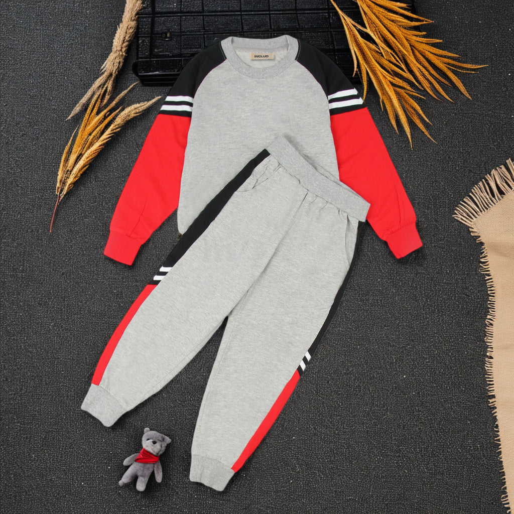 Boys Grey Long Sleeves Round Neck Clothing Set