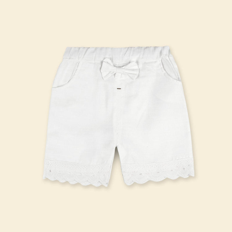 Girls Light Blue Collar Embroidery Top With Lace Bottom Shorts Sets