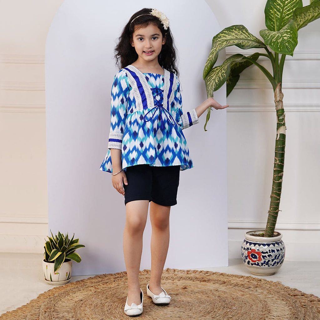 Girls Ikkat Print Top Tops Navy 1-2 Y 