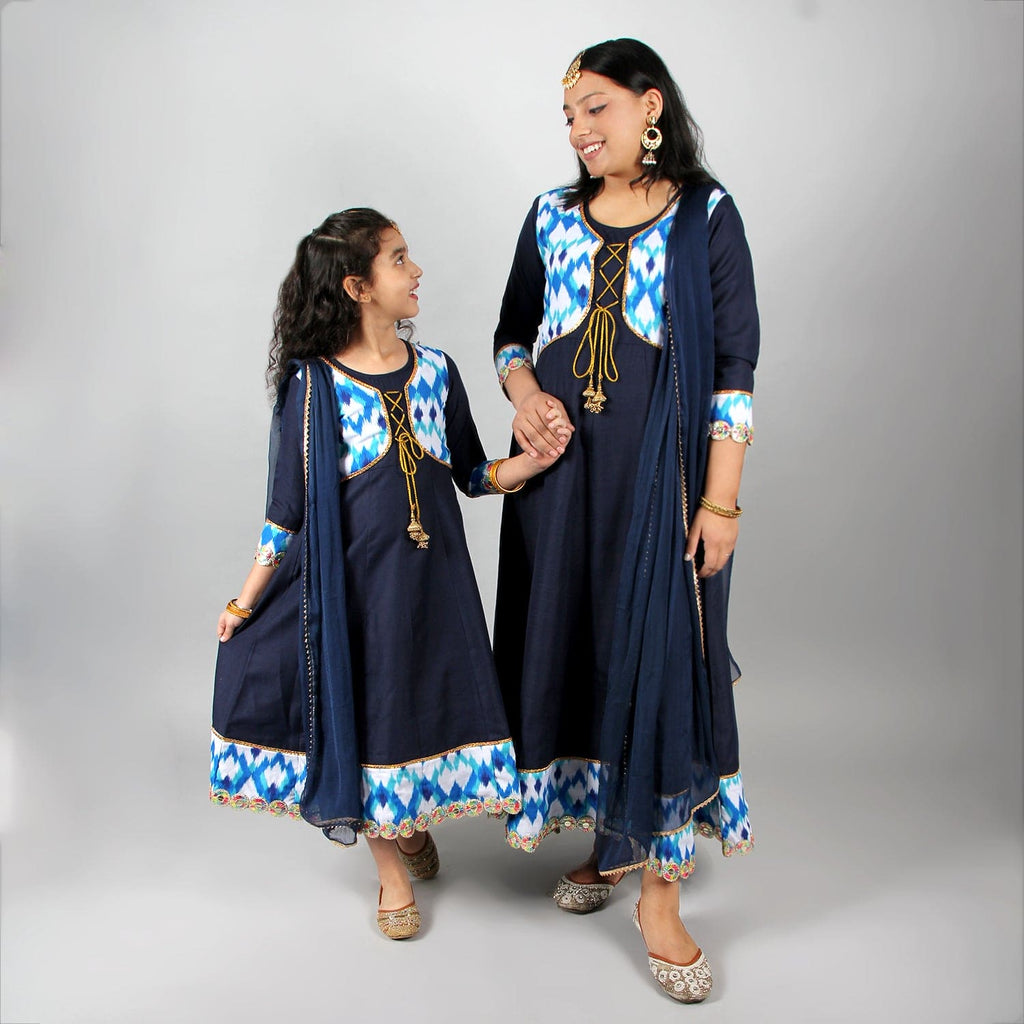 Navy Anarkali with attached Koti Mom & Daughter Set Mom & Daughter Navy S 1-2 Y