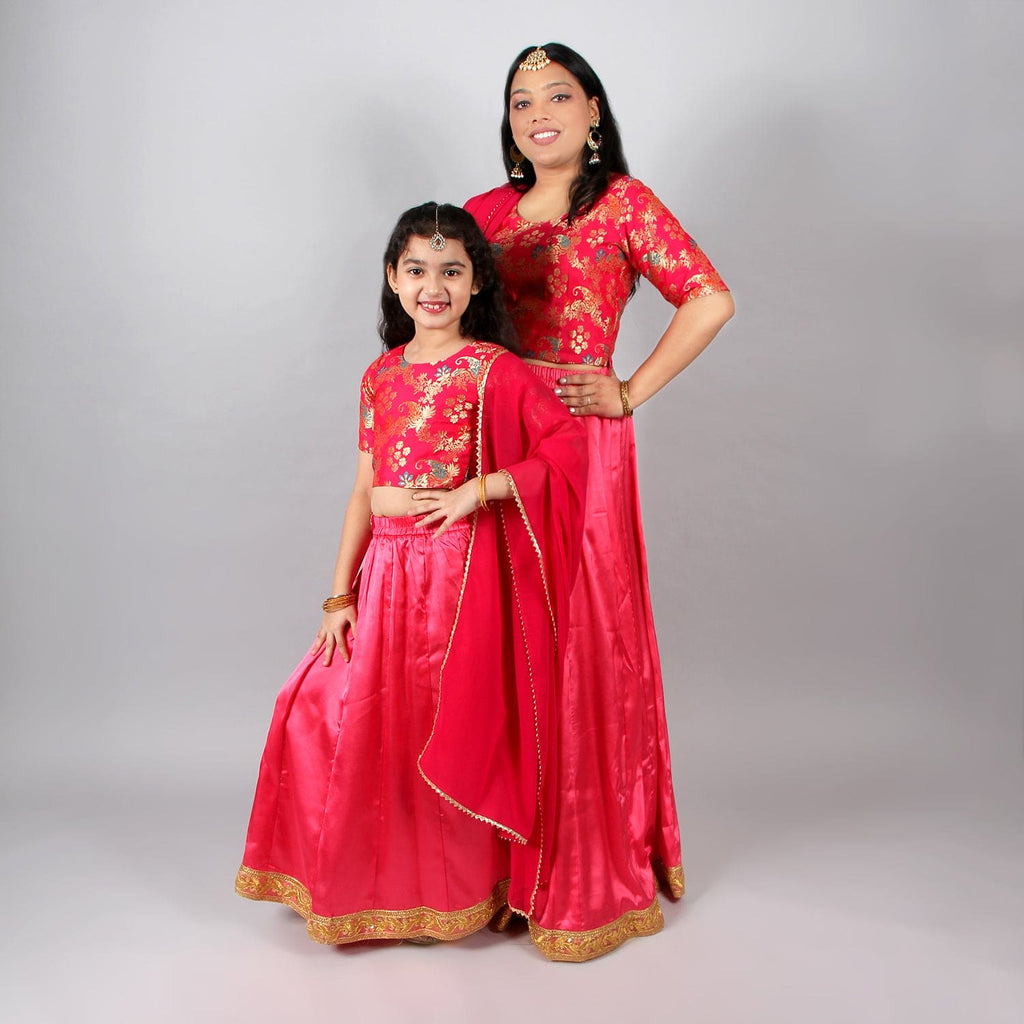 Fuchsia Brocade Choli with Satin Lehenga Mom & Daughter Set Mom & Daughter Fuchsia S 1-2 Y