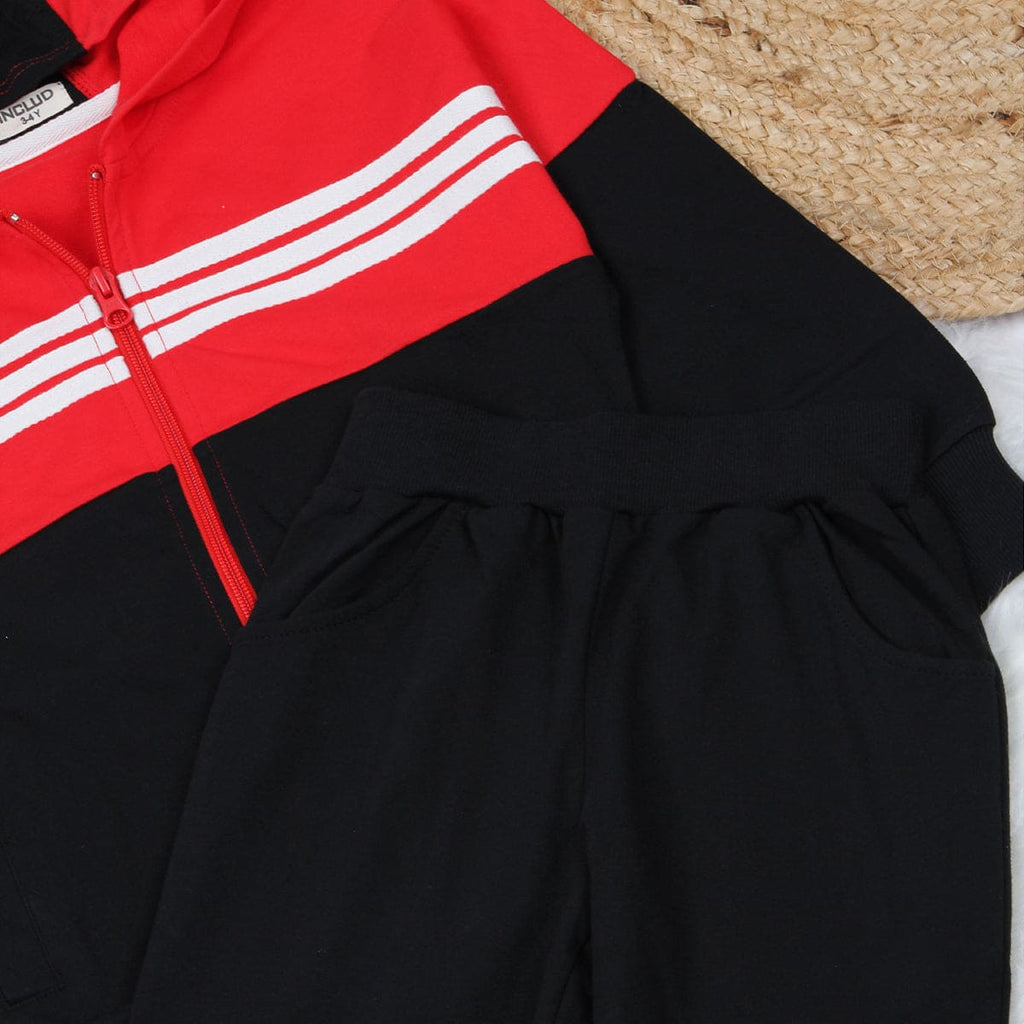 Boys Black Hooded Sweat Shirt with Track Pant Set Sweatshirts & Hoodies