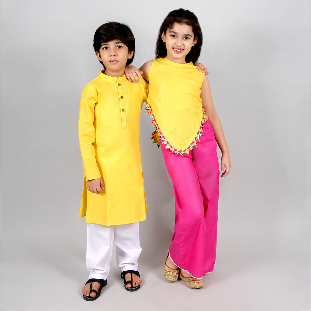 Yellow Kurta Pyjama with Gota Patti Co-ord Sibling Set