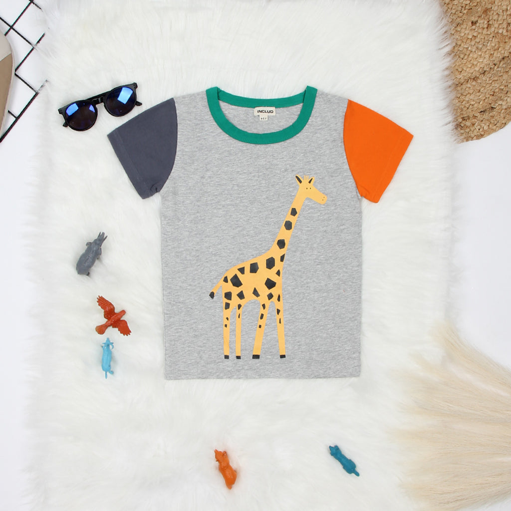 Animal Print Short Sleeve Tshirt Tshirts Giraffe 3-4 Y