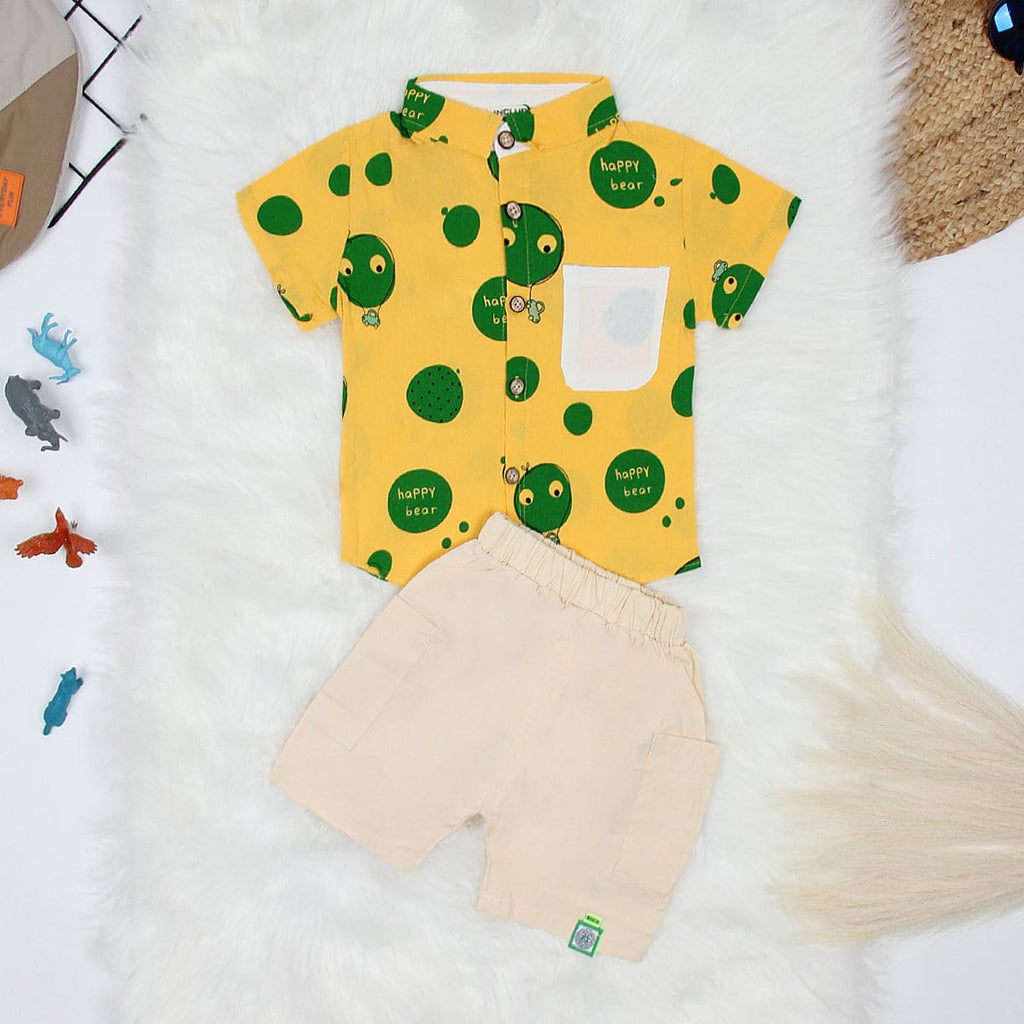 Boys Yellow Printed Shorts with Bermuda Set Sets Yellow 1-2 Y