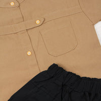 Boys Khaki Strap Closer Shirt With Shorts Sets