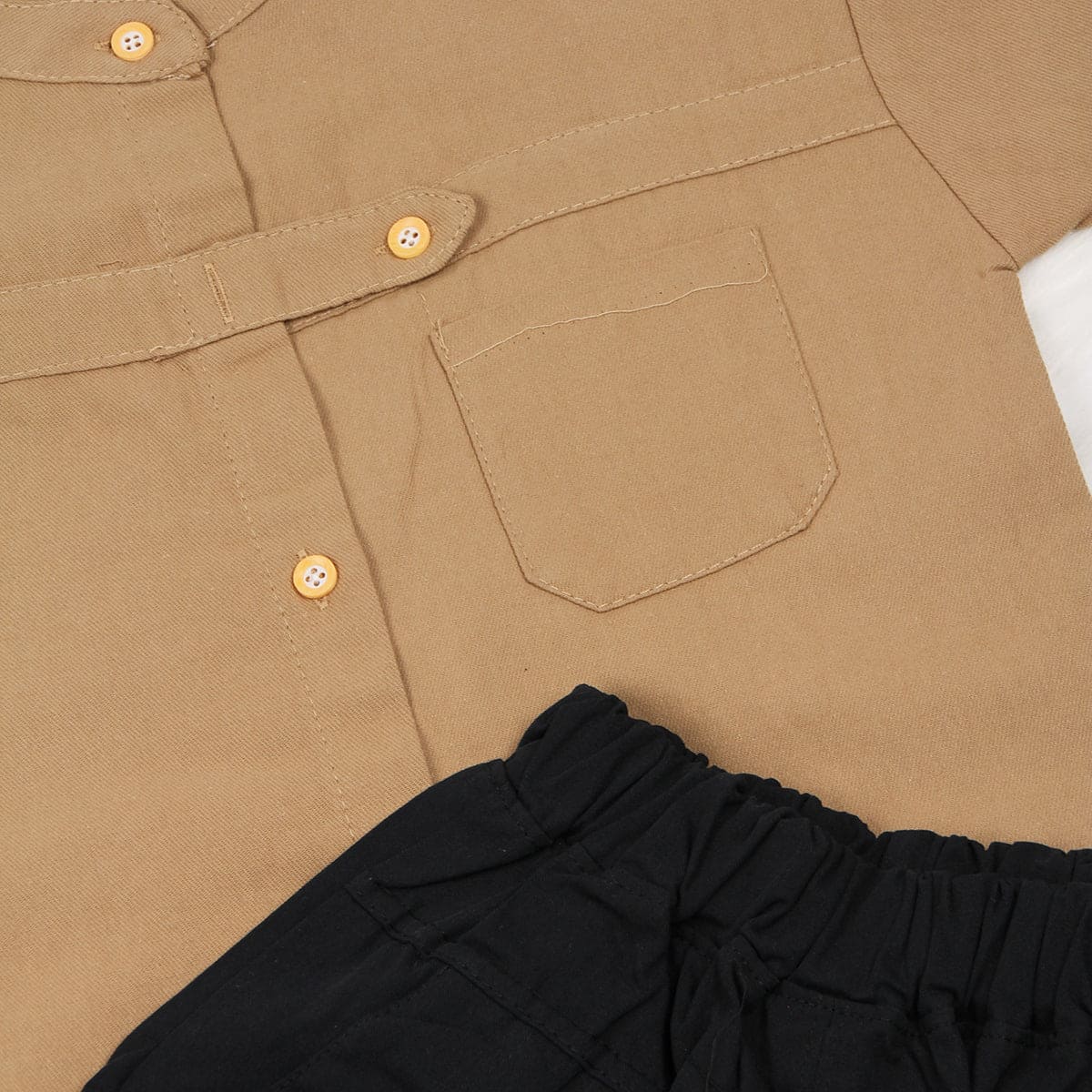 Boys Khaki Strap Closer Shirt With Shorts Sets