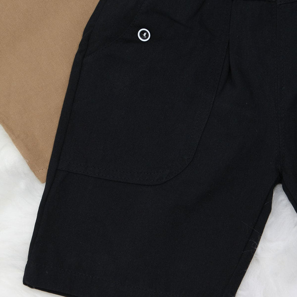 Boys Khaki Strap Closer Shirt With Shorts Sets