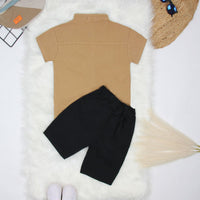 Boys Khaki Strap Closer Shirt With Shorts Sets