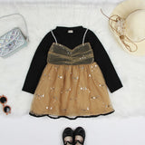 Girls Black Embellished Full Sleeves Partywear Dress