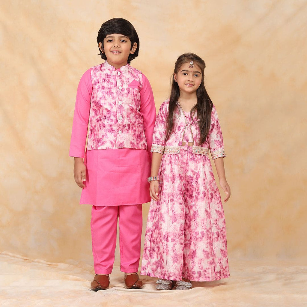 Fuchsia Printed Kurta-Pyjama & Co-ord Siblings Set
