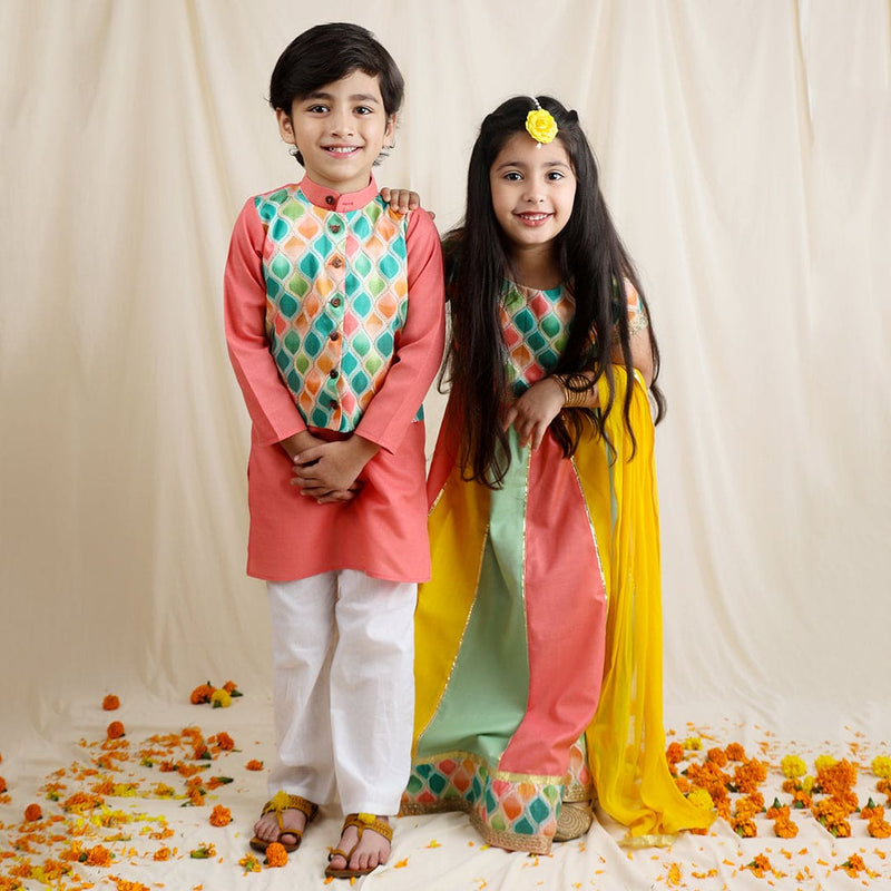 Multicolor Kurta Pyjama & Lehenga Sibling Set Siblings Set   