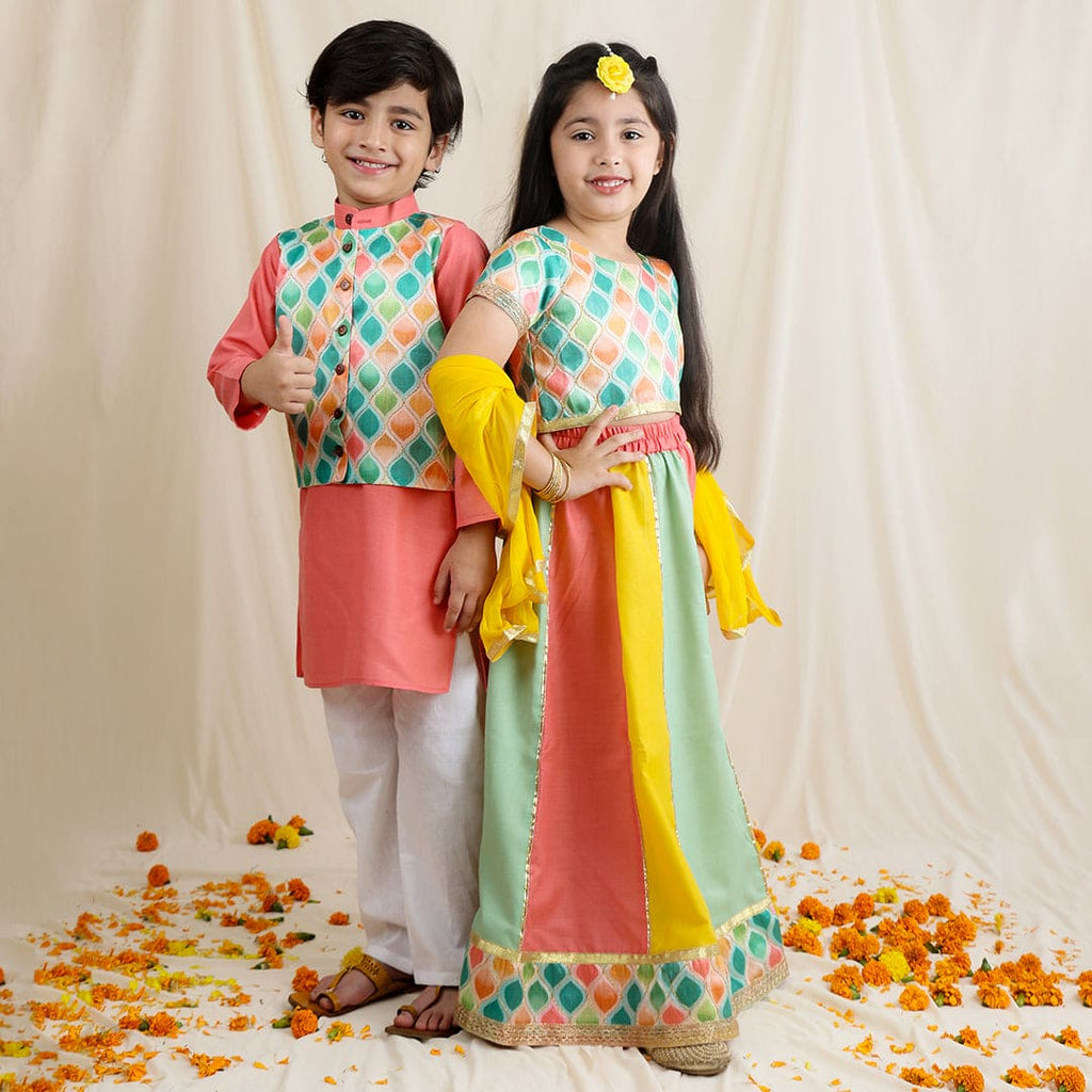 Multicolor Kurta Pyjama & Lehenga Sibling Set Siblings Set   