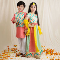 Multicolor Kurta Pyjama & Lehenga Sibling Set Siblings Set   