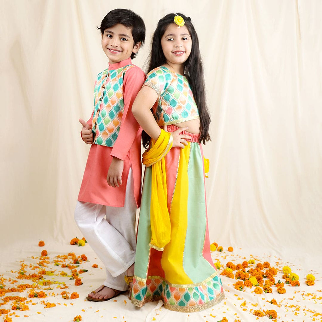 Multicolor Kurta Pyjama & Lehenga Sibling Set Siblings Set   