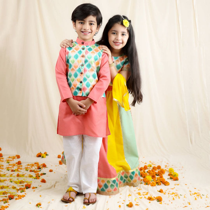 Multicolor Kurta Pyjama & Lehenga Sibling Set Siblings Set   