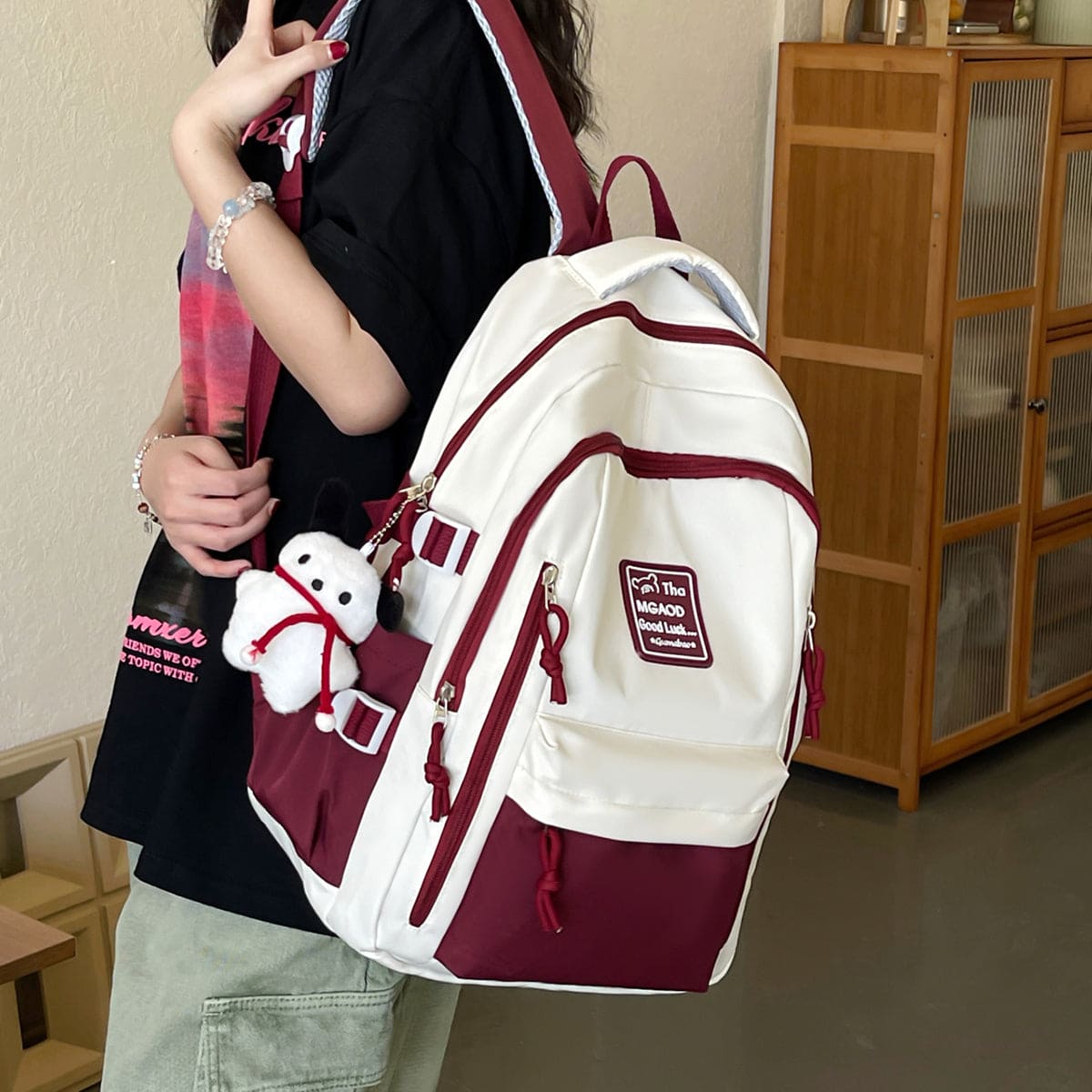 Unisex Red Multipocket Backpack Accessories   