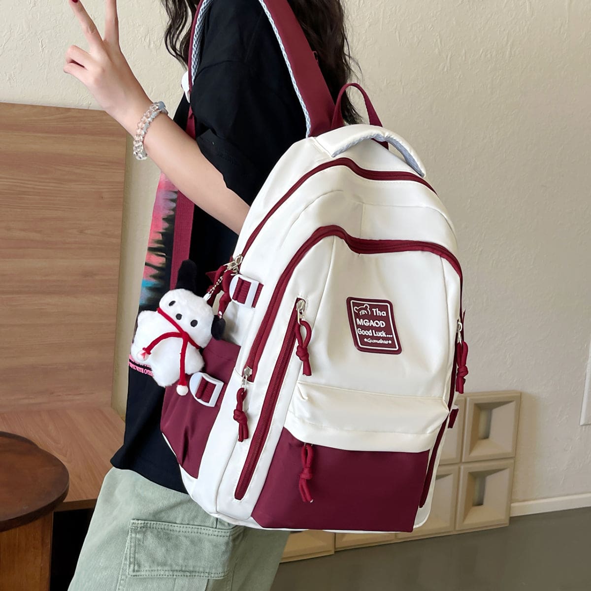 Unisex Red Multipocket Backpack Accessories   