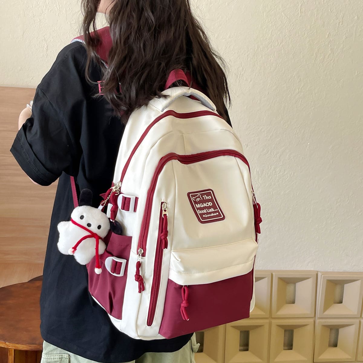 Unisex Red Multipocket Backpack Accessories   