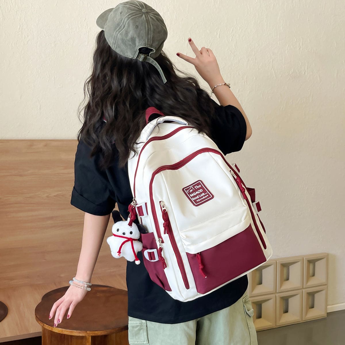 Unisex Red Multipocket Backpack Accessories   