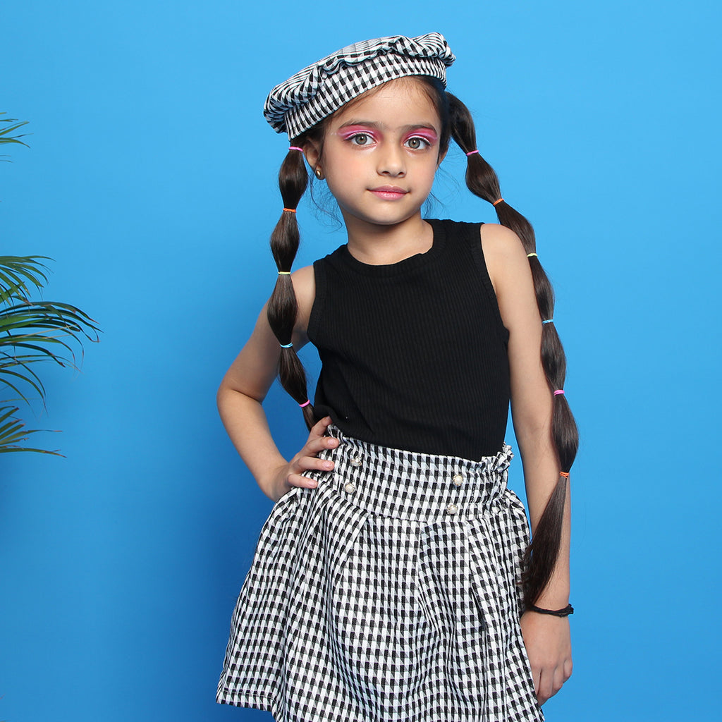 Girls Sleeveless Top with Pleated Skirt & Beret Hat Set Sets