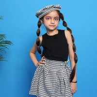 Girls Sleeveless Top with Pleated Skirt & Beret Hat Set Sets