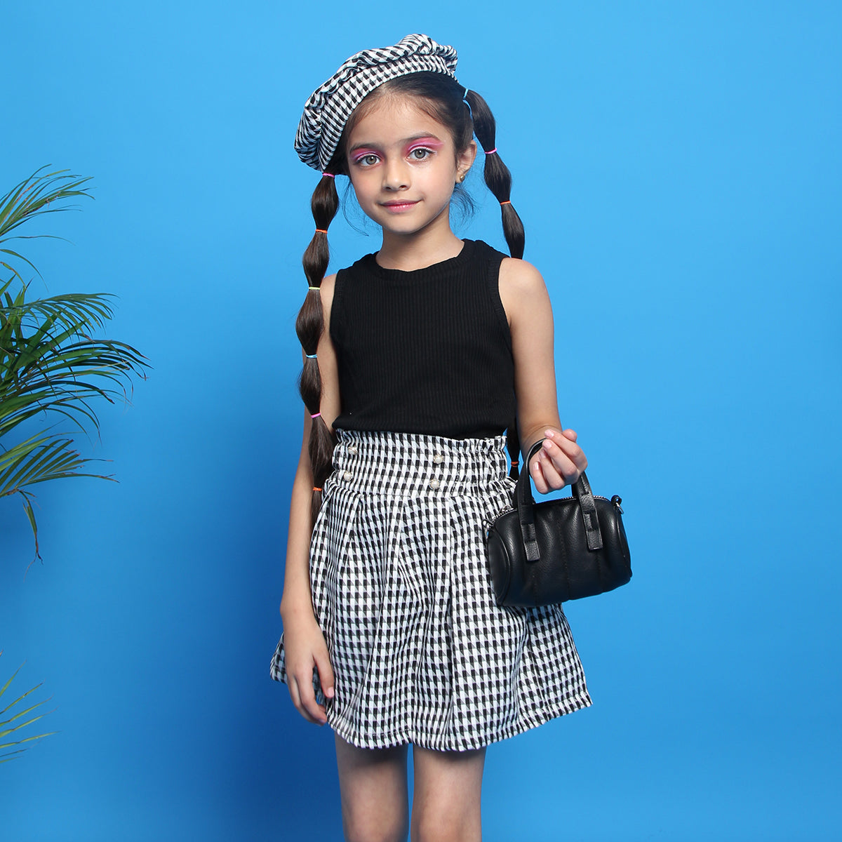 Girls Sleeveless Top with Pleated Skirt & Beret Hat Set Sets