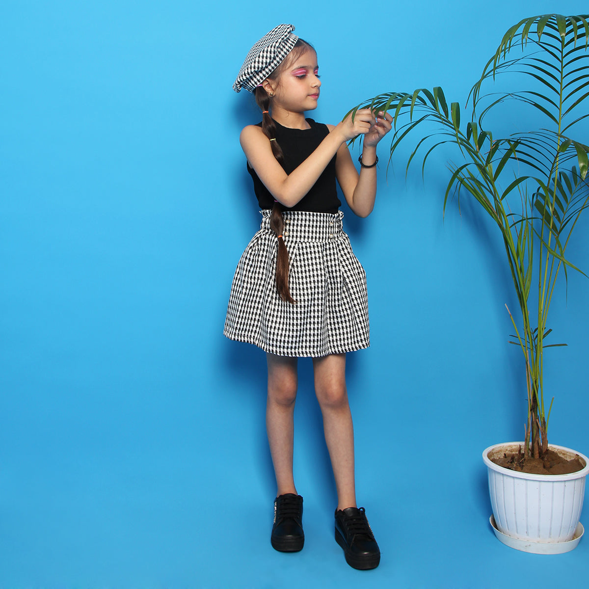 Girls Sleeveless Top with Pleated Skirt & Beret Hat Set Sets