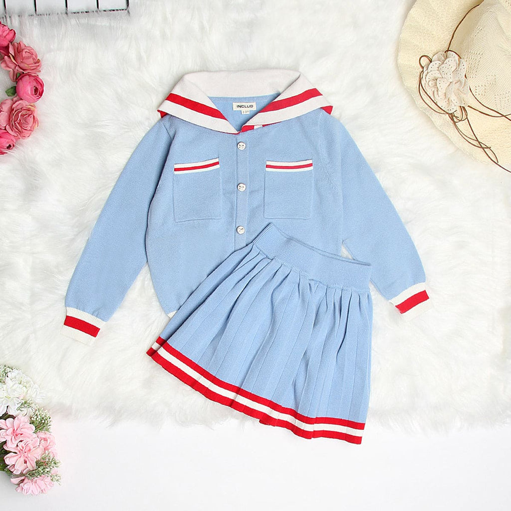 Girls Blue Long Sleeve Hooded Sweatshirt With Skirts Set Sets Light Blue 4 - 5 Y