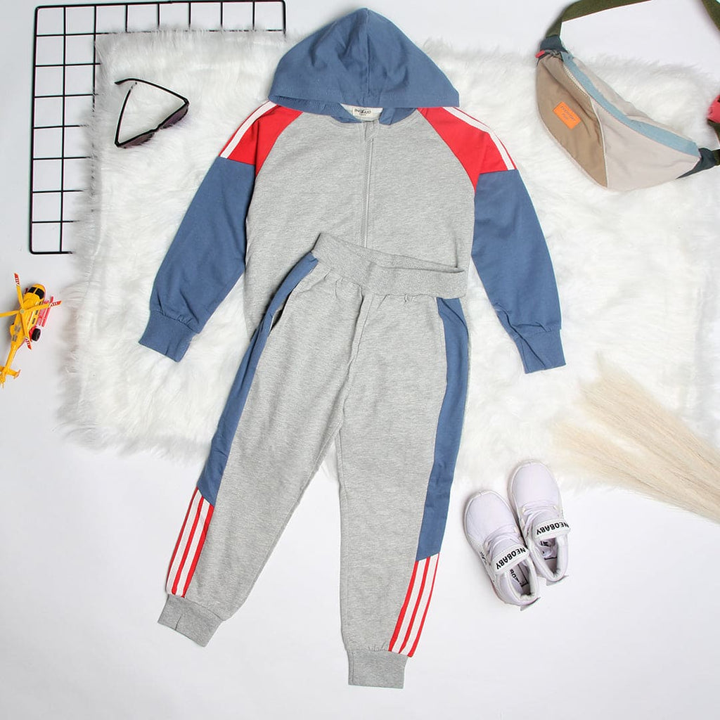 Boys Grey Long Sleeves Sweatshirt With Jogger Set Sets Red 18-24 M