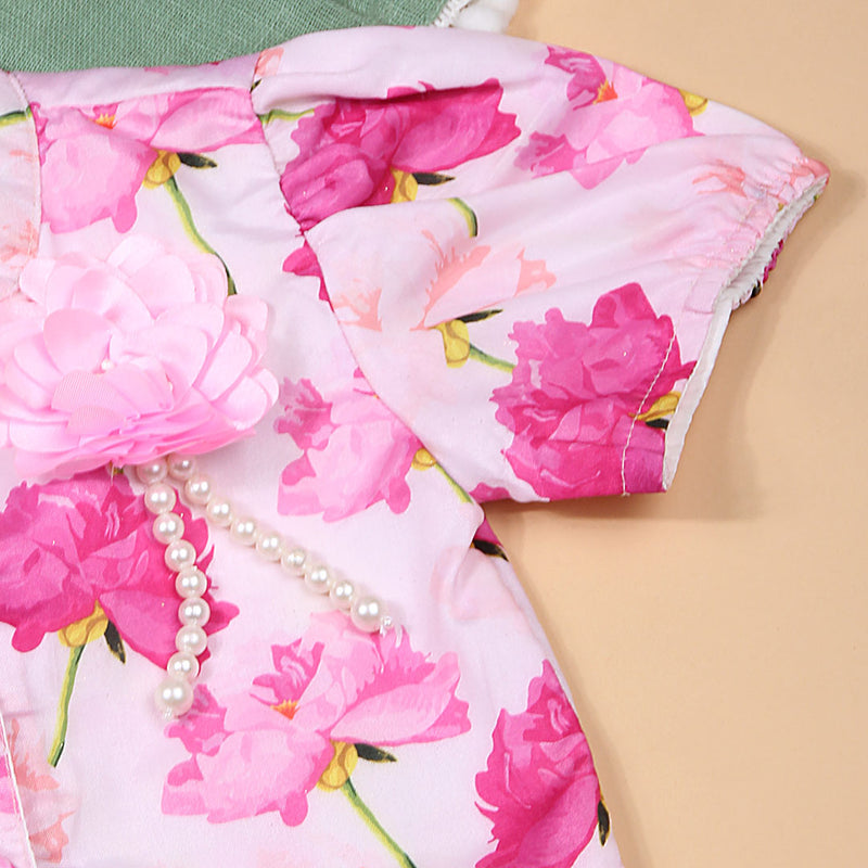 Girls Pink Floral Print Lehenga-Choli Set Ethnicwear Girls