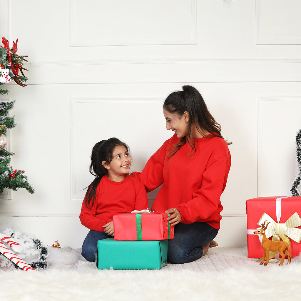 Red Fleece Mom & Daughter Sweatshirt Set