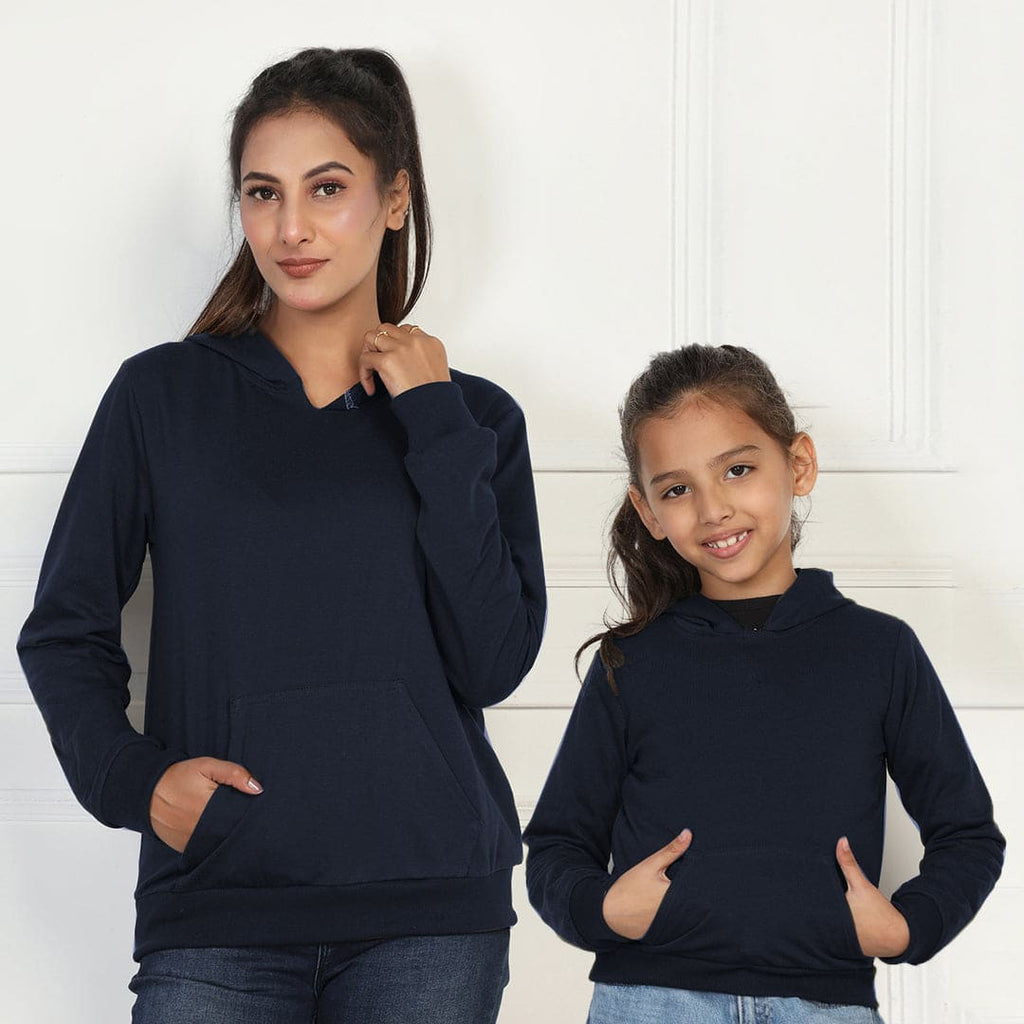 Navy Hooded Mom & Daughter Sweatshirt with Kangaroo Pocket