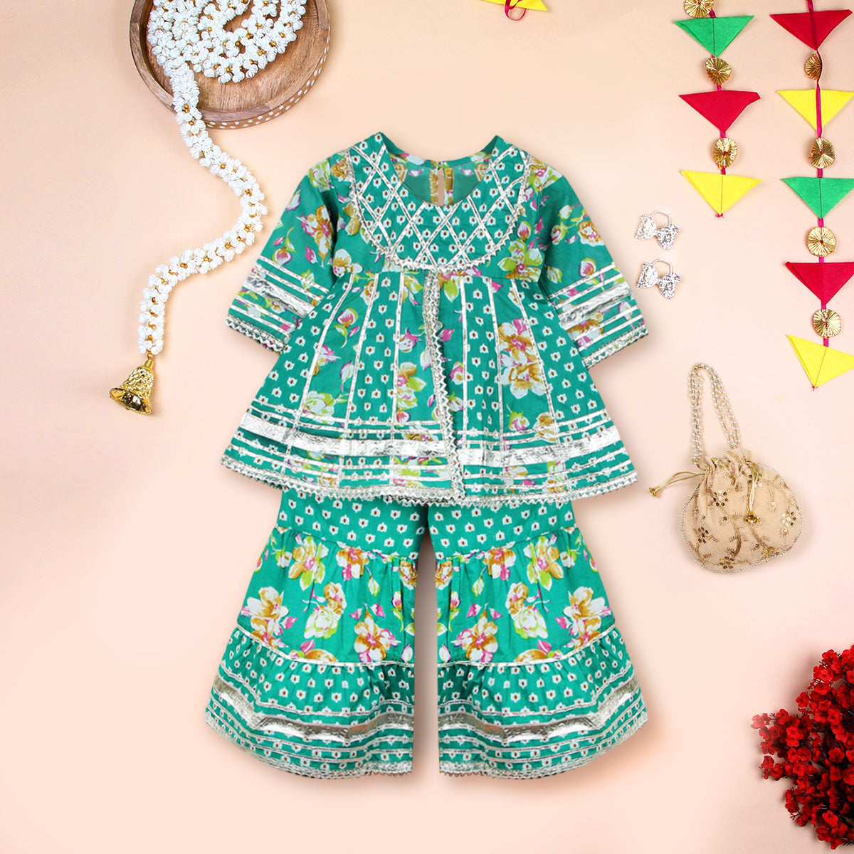 Girls Bandhani Printed Sharara Set Ethnic Gift Hamper Ethnicwear Girls
