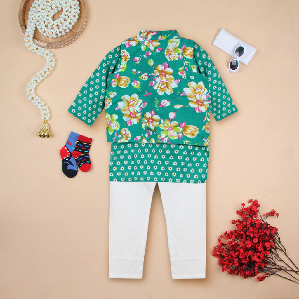 Boys Green Bandhani Printed Kurta Set Ethnic Gift Hamper Ethnicwear Boys
