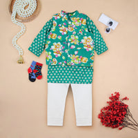 Boys Green Bandhani Printed Kurta Set Ethnic Gift Hamper Ethnicwear Boys