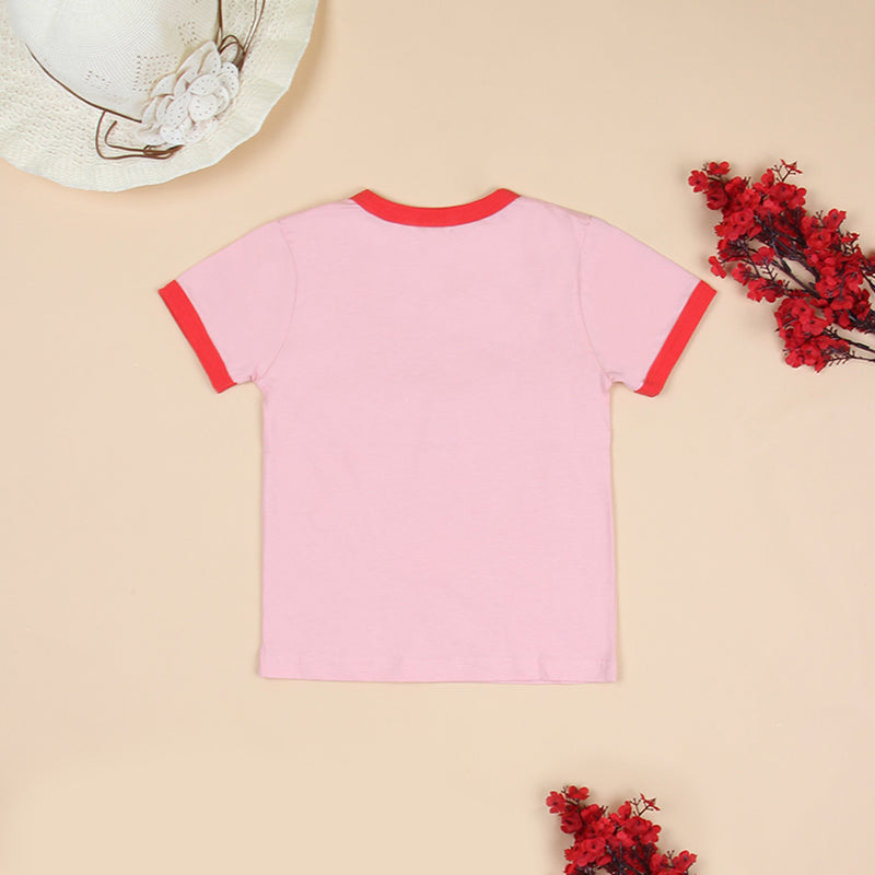Girls Motif Printed Short Sleeves Casual Tee