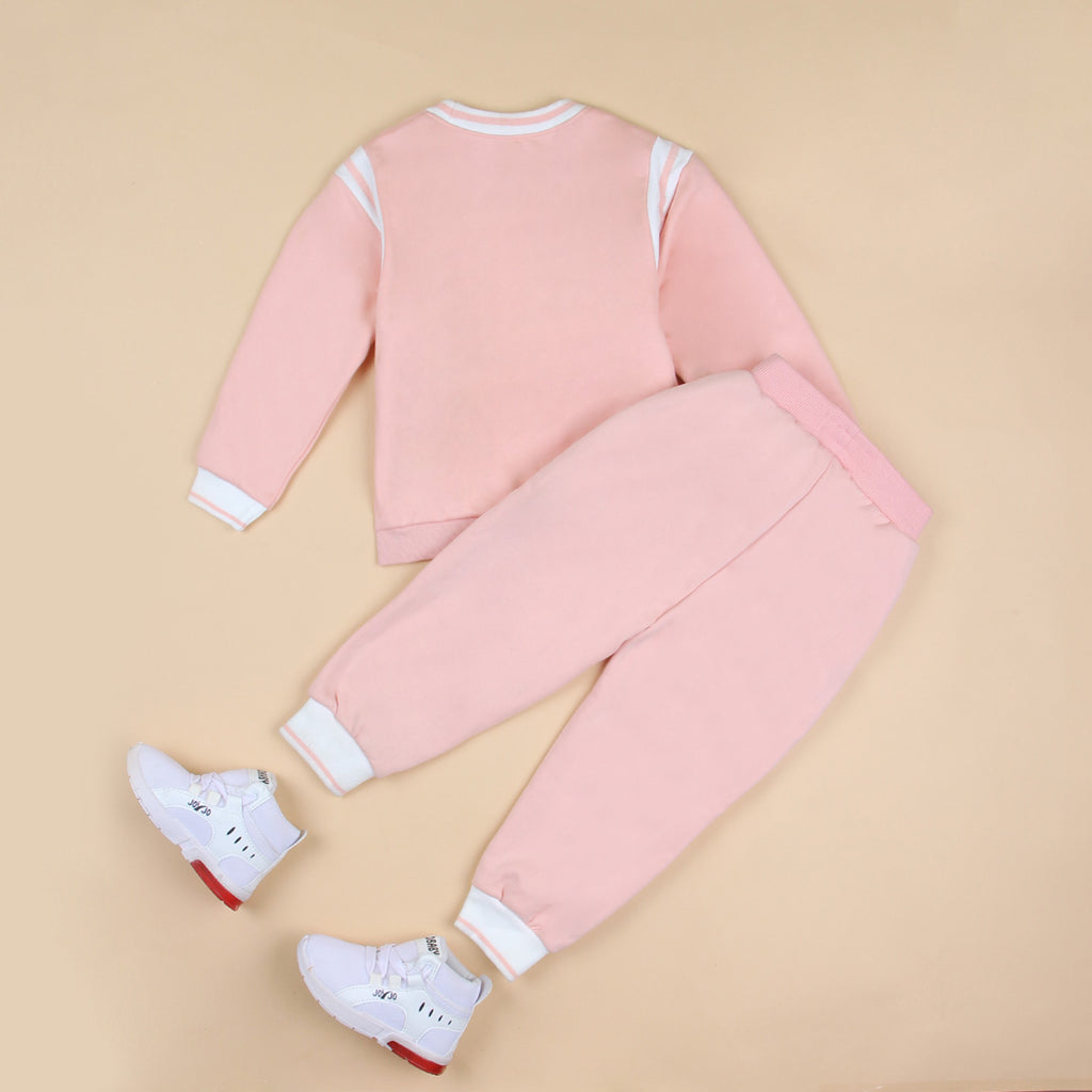 Girls Pink Motif Print Sweatshirt with Joggers Set Sets