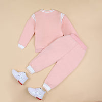 Girls Pink Motif Print Sweatshirt with Joggers Set Sets