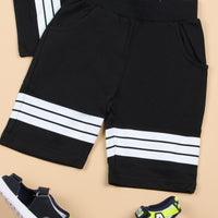 Boys Black Side Striped T-shirt with Shorts Set Sets