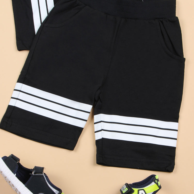Boys Black Side Striped T-shirt with Shorts Set Sets