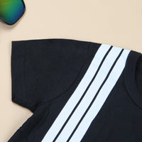 Boys Black Side Striped T-shirt with Shorts Set Sets
