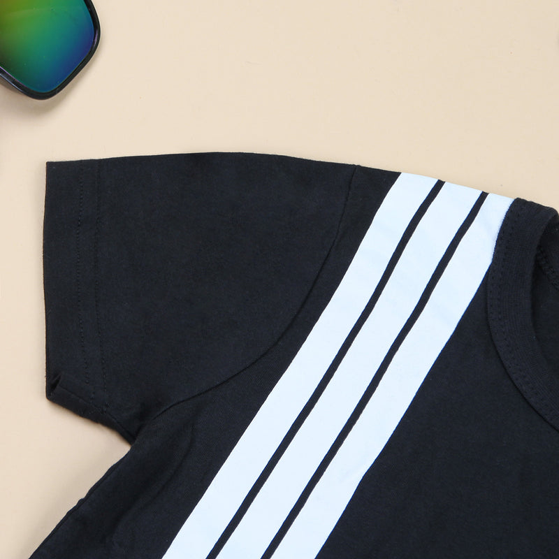 Boys Black Side Striped T-shirt with Shorts Set Sets