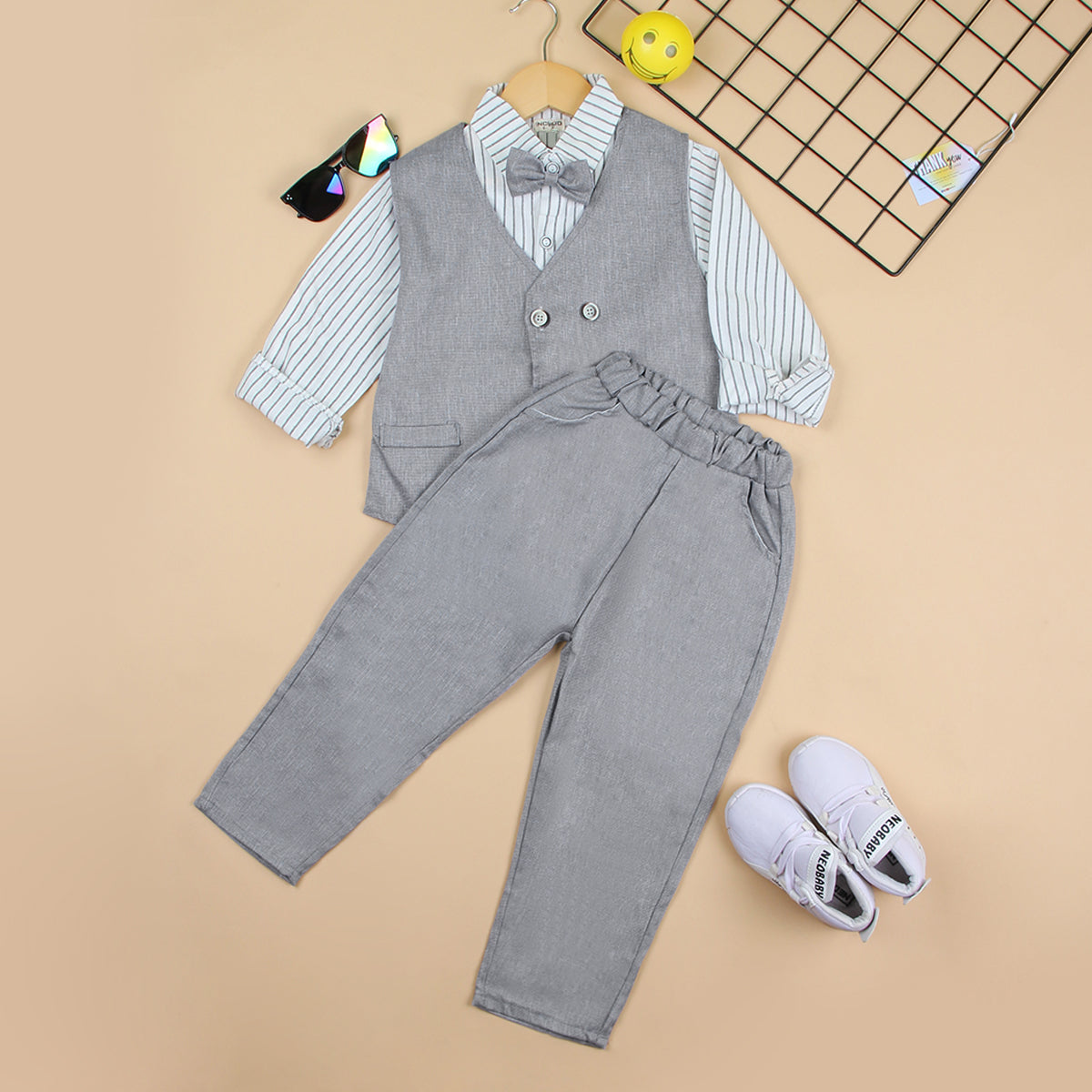 Boys Waistcoat with Striped Shirt and Trousers Set (Copy) 3 pc. Sets