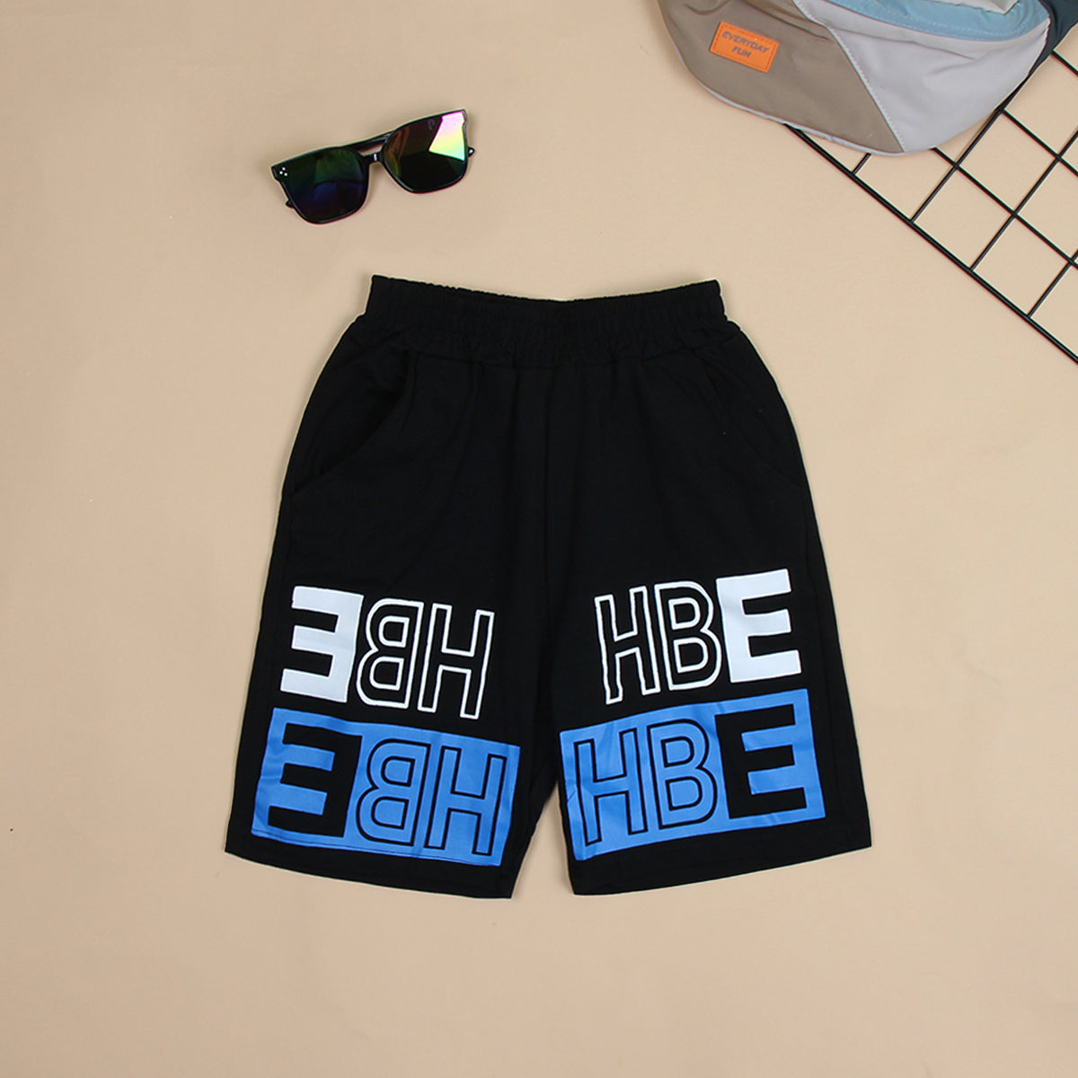 Boys Blue Metallic T-shirt with Printed Shorts Set Sets