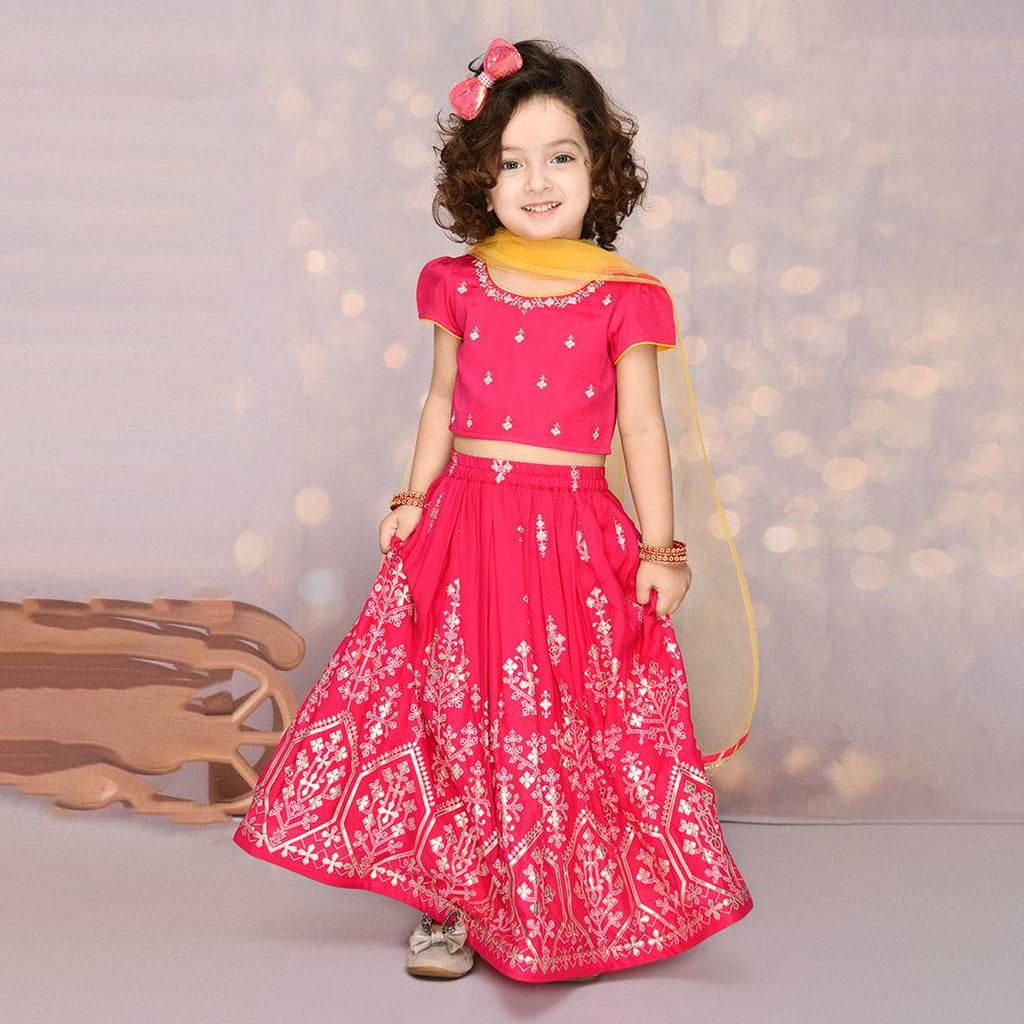 Girls Fuchsia Foil Print Lehenga Choli Set Ethnicwear Fuchsia 1-2 Y 