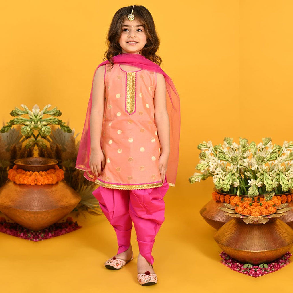 Girls Silk Blend Kurta Set Ethnicwear Girls Pink 1-2 Y 